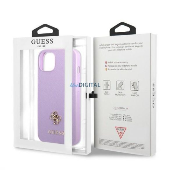 Guess GUHCP13MPS4MU iPhone 13 6.1" lila keménytok Saffiano 4G kis fém logóval