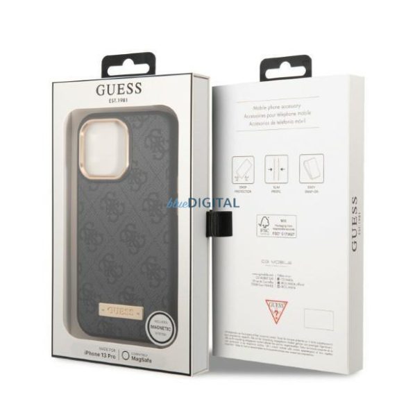 Guess GUHMP13LU4GPRK iPhone 13 Pro / 13 6,1 "fekete kemény tok 4G Logo Plate MagSafe