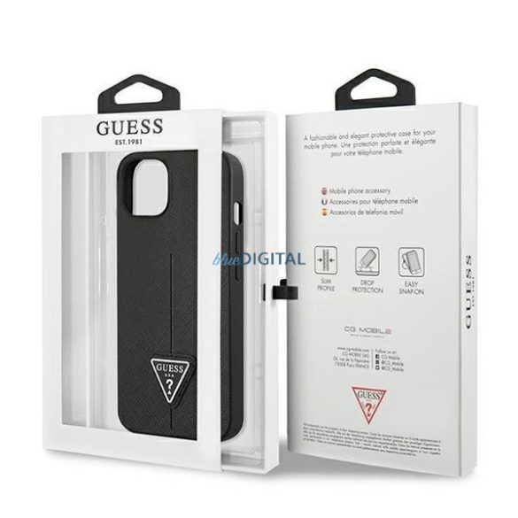 Guess GUHCP14SPSATLK iPhone 14 6.1 "fekete keménytok SaffianoTriangle Logo