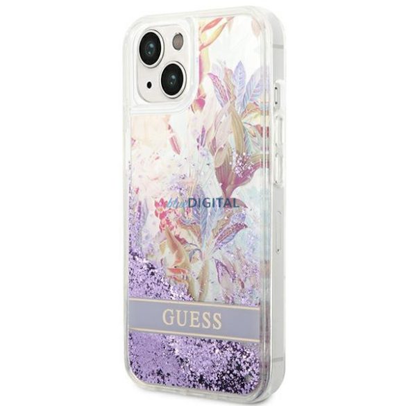 Guess GUHCP14SLFLSU iPhone 14 6.1 "lila kemény tok Virág folyékony csillogó