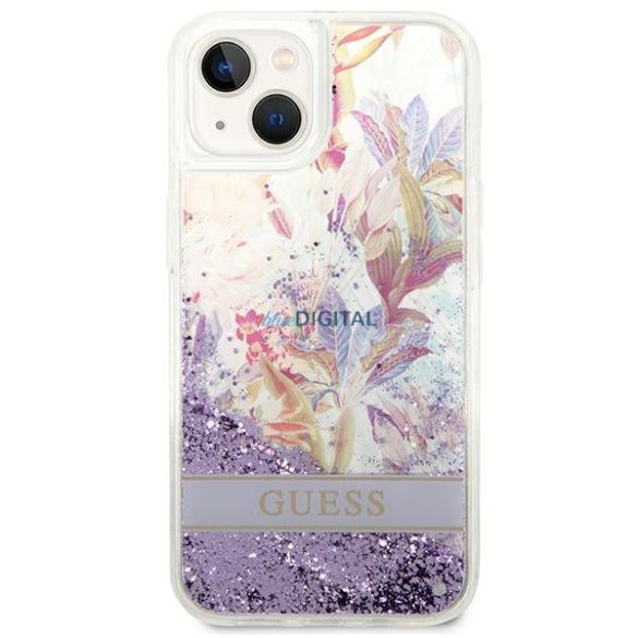 Guess GUHCP14SLFLSU iPhone 14 6.1 "lila kemény tok Virág folyékony csillogó