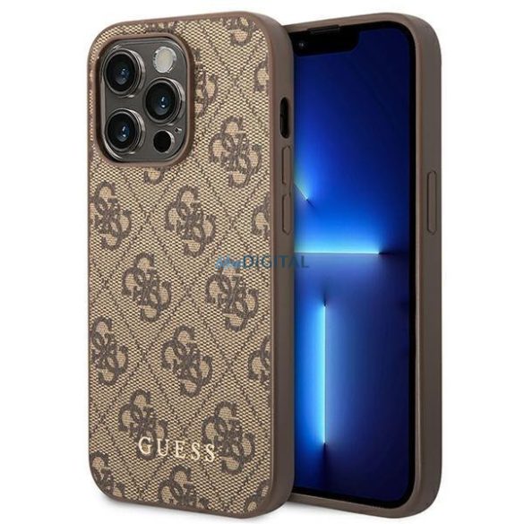 Guess GUHCP14LG4GFBR iPhone 14 Pro 6,1" barna kemény tok 4G fém arany logóval