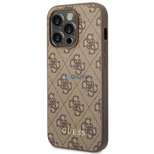 Guess GUHCP14LG4GFBR iPhone 14 Pro 6,1" barna kemény tok 4G fém arany logóval