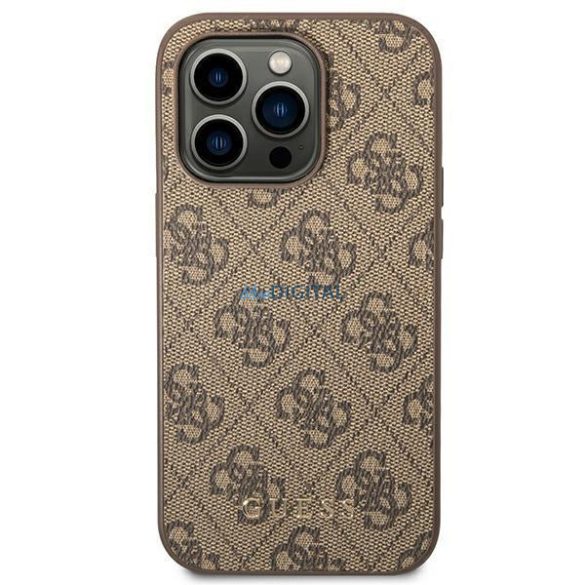 Guess GUHCP14LG4GFBR iPhone 14 Pro 6,1" barna kemény tok 4G fém arany logóval