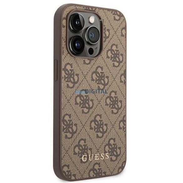 Guess GUHCP14LG4GFBR iPhone 14 Pro 6,1" barna kemény tok 4G fém arany logóval