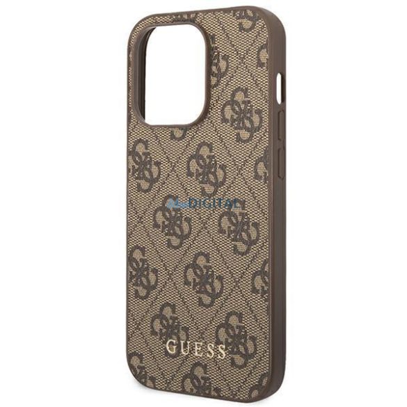 Guess GUHCP14LG4GFBR iPhone 14 Pro 6,1" barna kemény tok 4G fém arany logóval