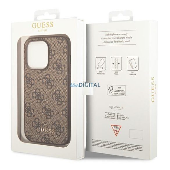 Guess GUHCP14LG4GFBR iPhone 14 Pro 6,1" barna kemény tok 4G fém arany logóval