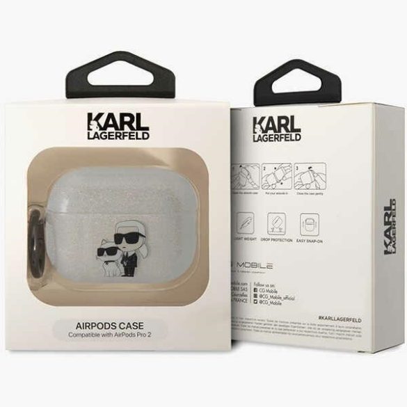 Karl Lagerfeld KLAP2HNKCTGT Airpods Pro 2 tok átlátszó csillogó Karl&Choupette