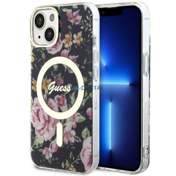 Guess GUHMP14SHCFWSK iPhone 14 6.1" fekete keménytok virágmintás MagSafe virág