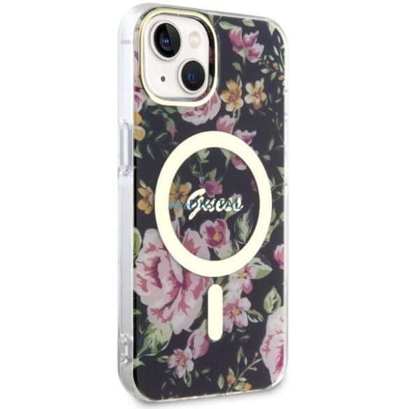 Guess GUHMP14SHCFWSK iPhone 14 6.1" fekete keménytok virágmintás MagSafe virág