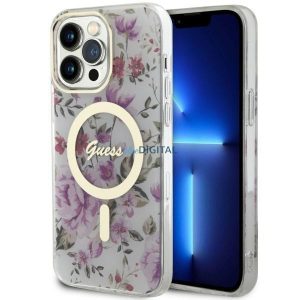 Guess GUHMP14XHCFWST iPhone 14 Pro Max 6.7" átlátszó keménytok Virágmintás MagSafe