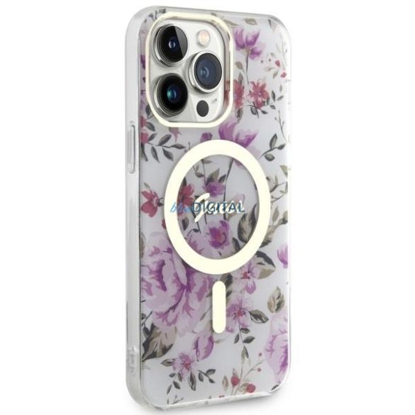 Guess GUHMP14XHCFWST iPhone 14 Pro Max 6.7" átlátszó keménytok Virágmintás MagSafe