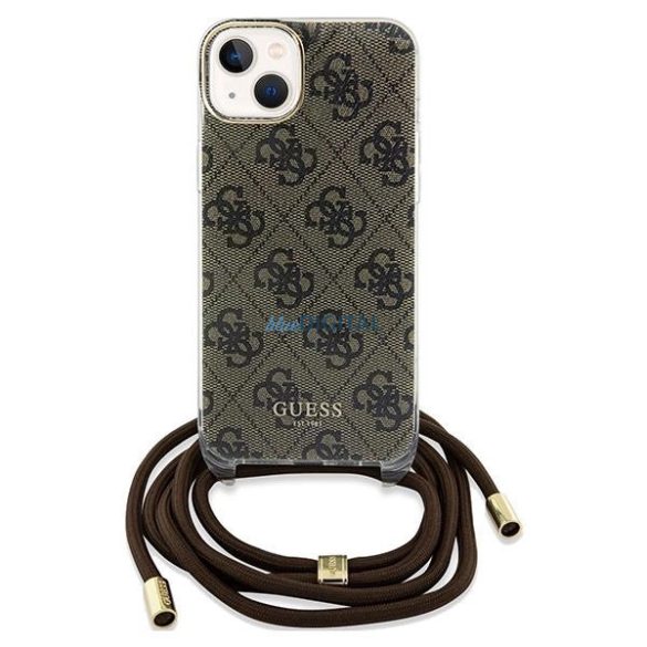 Guess Crossbody Cord 4G Print case iPhone 15 / 14 / 13 - barna tok