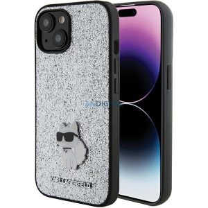 Karl Lagerfeld KLHCP15SGCNPSG iPhone 15 6.1" ezüst/ezüst keménytok Fix Glitter Choupette Logo fém kitűző