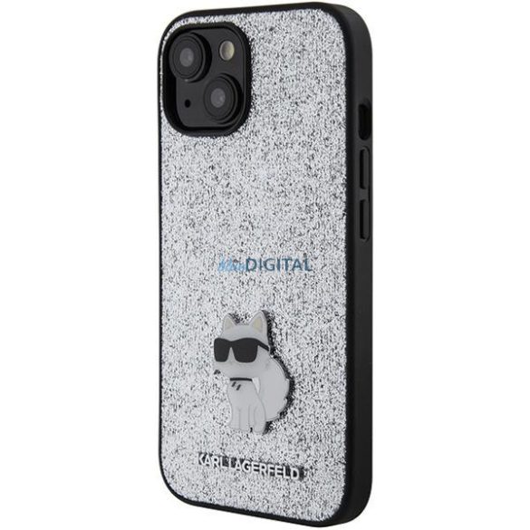 Karl Lagerfeld KLHCP15SGCNPSG iPhone 15 6.1" ezüst/ezüst keménytok Fix Glitter Choupette Logo fém kitűző