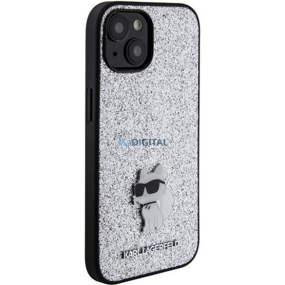 Karl Lagerfeld KLHCP15SGCNPSG iPhone 15 6.1" ezüst/ezüst keménytok Fix Glitter Choupette Logo fém kitűző