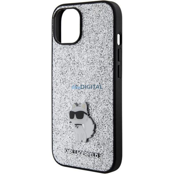 Karl Lagerfeld KLHCP15SGCNPSG iPhone 15 6.1" ezüst/ezüst keménytok Fix Glitter Choupette Logo fém kitűző