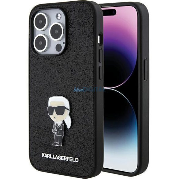 Karl Lagerfeld KLHCP15LGKNPSK iPhone 15 Pro 6.1" fekete keménytok Fix Glitter ikonikus fém logó fém kitűzővel