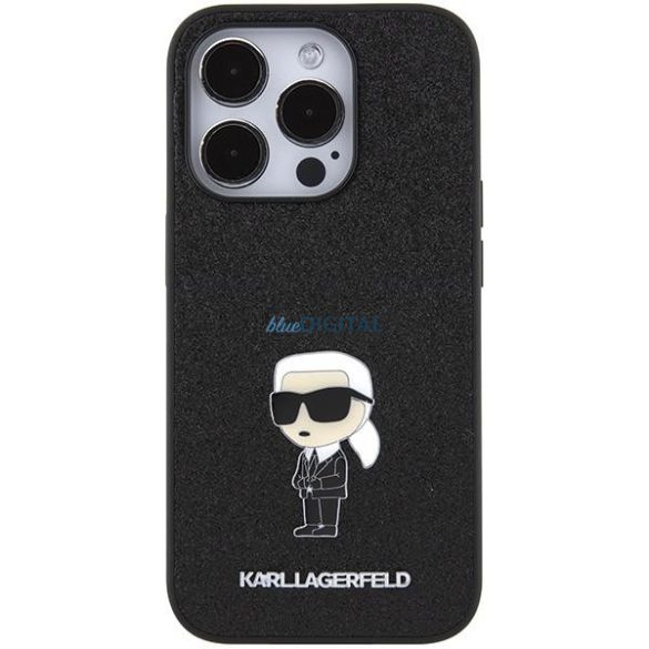 Karl Lagerfeld KLHCP15LGKNPSK iPhone 15 Pro 6.1" fekete keménytok Fix Glitter ikonikus fém logó fém kitűzővel