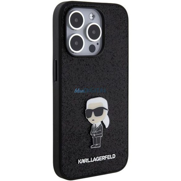 Karl Lagerfeld KLHCP15LGKNPSK iPhone 15 Pro 6.1" fekete keménytok Fix Glitter ikonikus fém logó fém kitűzővel