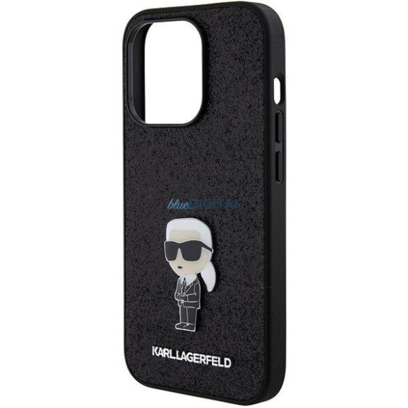 Karl Lagerfeld KLHCP15LGKNPSK iPhone 15 Pro 6.1" fekete keménytok Fix Glitter ikonikus fém logó fém kitűzővel