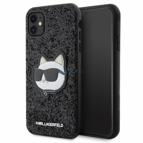 Karl Lagerfeld KLHCN61G2CPK iPhone 11 / Xr 6.1" fekete keménytok Glitter Choupette Patch