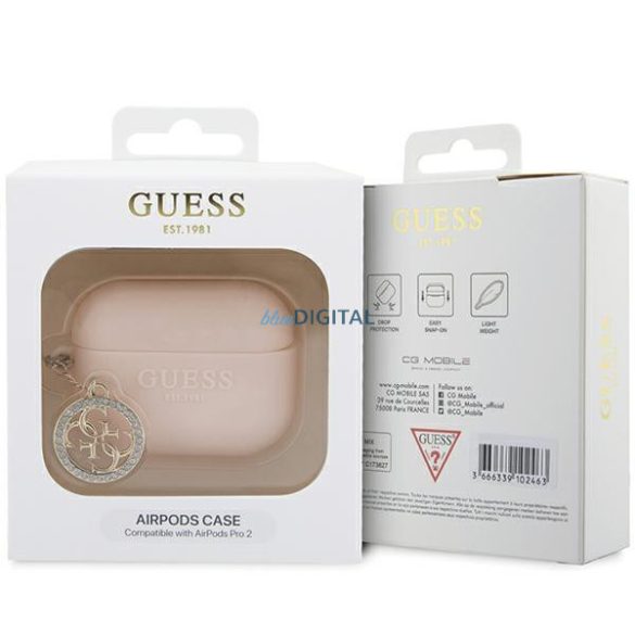 Guess GUAP23DSLGHDP AirPods Pro 2 tok rózsaszín 3D gumi 4G gyémánt charm