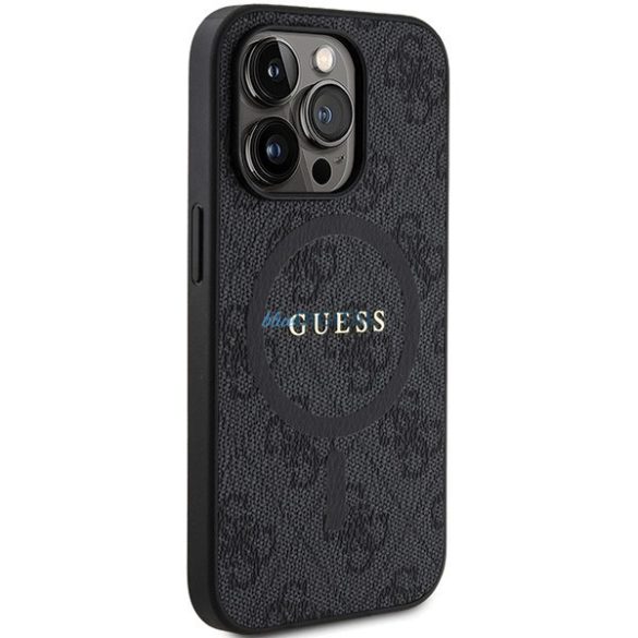 Guess 4G Collection bőr fém logós MagSafe tok iPhone 14 Pro - Fekete