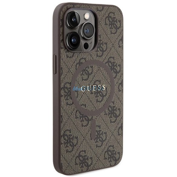 Guess 4G Collection bőr fém logós MagSafe tok iPhone 14 Pro Max - Barna