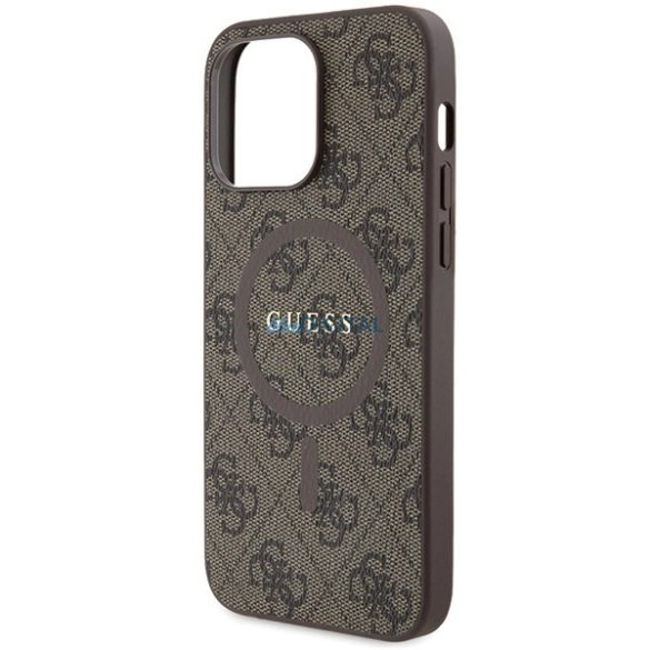 Guess 4G Collection bőr fém logós MagSafe tok iPhone 14 Pro Max - Barna