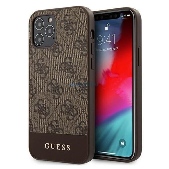 Guess GUHCP12MG4GLBR iPhone 12 / iPhone 12 Pro 6,1" barna kemény tok 4G Stripe Kollekció telefontok