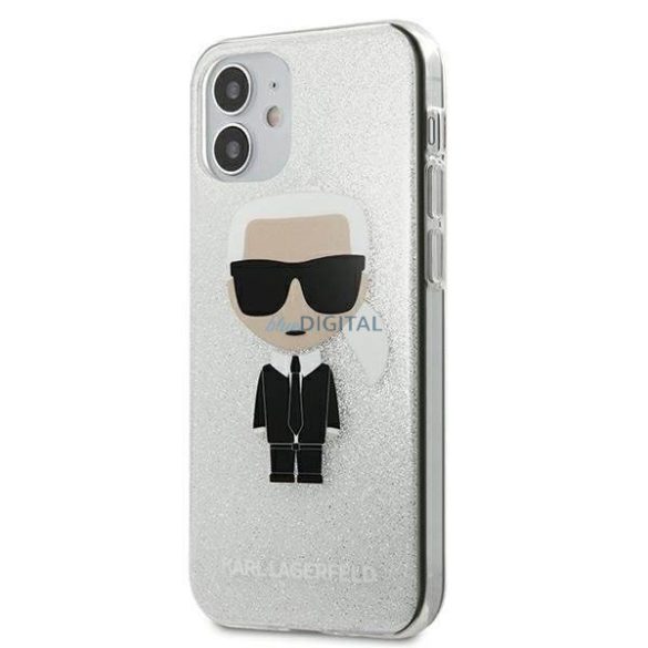 Karl Lagerfeld KLHCP12SPCUTRIKSL iPhone 12 mini ezüst tok Glitter Ikonik Karl telefontok