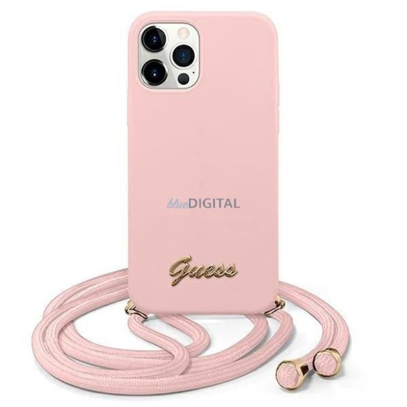 Guess GUHCP12MLSCLMGLP iPhone 12 / iPhone 12 Pro 6,1" rózsaszín tok Metal Logo Cord telefontok