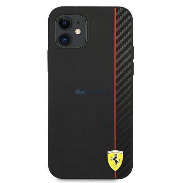 Ferrari FESAXHCP12SBK iPhone 12 mini 5,4" fekete kemény tok On Track Carbon Stripe