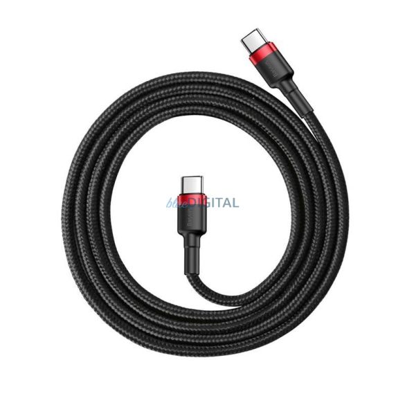 Baseus Cafule Kábel tartós nylon litzehuzal USB - C PD / USB - C PD PD2.0 60W 20V 3A QC3.0 1M fekete - piros (CATKLF - GG1)