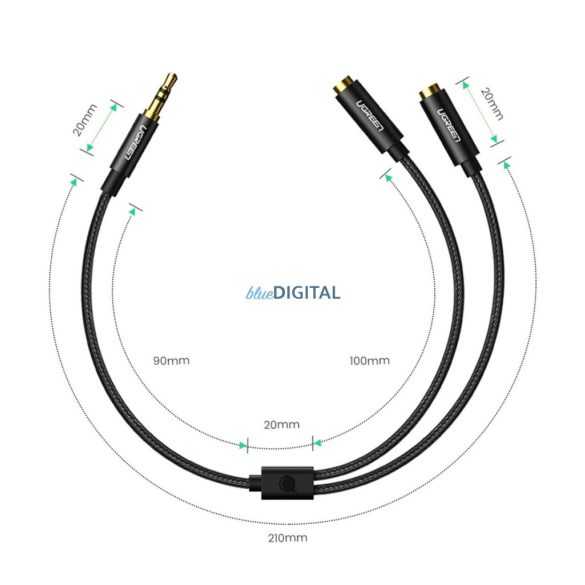 Ugrenn AV123 fejhallgató kábel 3,5 mm-es mini jackány (male) - 2x 3,5 mm-es mini jackány (nő) - fekete