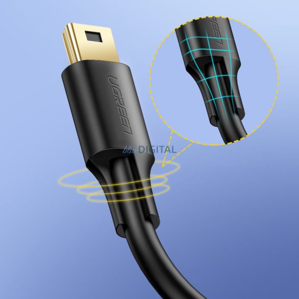 Ugreen 5 tűs aranyozott USB -kábel - Mini USB 0,5 m fekete (US132)