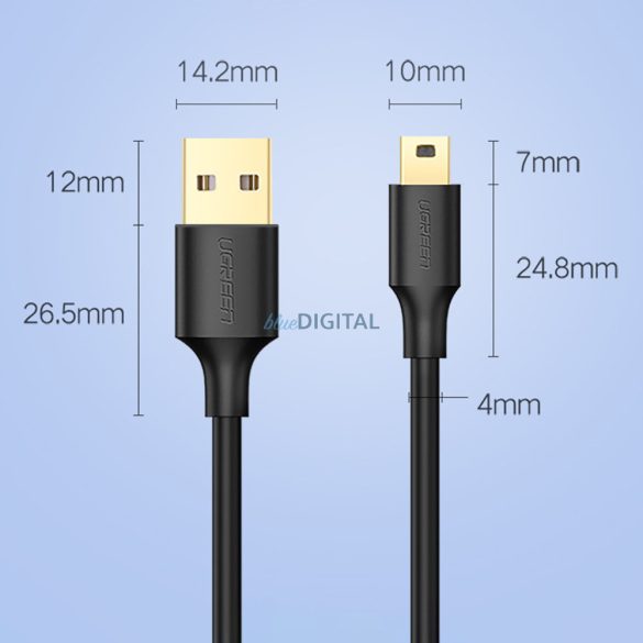 Ugreen 5 tűs aranyozott USB -kábel - Mini USB 0,5 m fekete (US132)