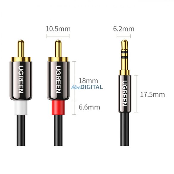 Ugreen audio kábel 3,5 mm mini jack - 2RCA 1,5 m fekete (AV116)