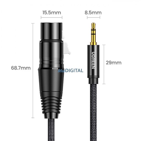 Ugreen audiokábel 3.5mm mini jack (apa) - XLR (női) 1m fekete (AV182)