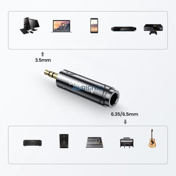 Ugreen audio adapter adapter 3,5 mm-es (apa) 6,35 mm-es mini jack (anyai) szürke (AV168)