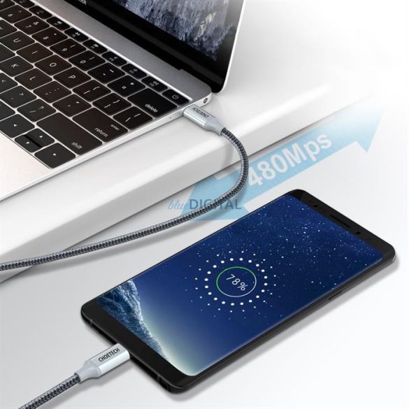 CHOETECH USB type-c - USB type-c kábel 5A 100 W Power Diving 480 Mbps 1,8 m szürke (XCC-1002-GY)