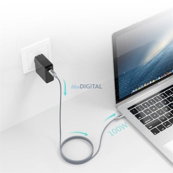 CHOETECH USB type-c - USB type-c kábel 5A 100 W Power Diving 480 Mbps 1,8 m szürke (XCC-1002-GY)