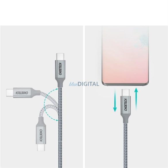 CHOETECH USB type-c - USB type-c kábel 5A 100 W Power Diving 480 Mbps 1,8 m szürke (XCC-1002-GY)