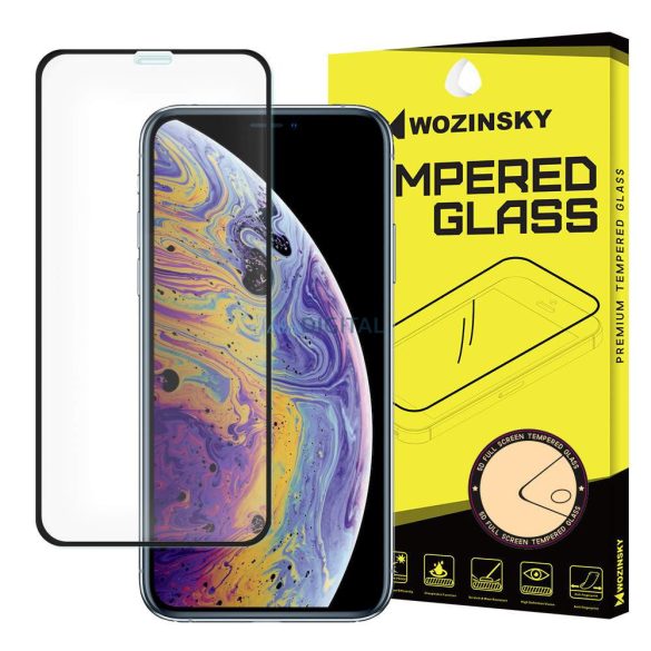 Wozinsky edzett üveg FullGlue Super Tough képernyővédő fólia Teljes Képernyős kerettel telefon tok telefontok barát Apple iPhone XS / X fekete kijelzőfólia üvegfólia tempered glass