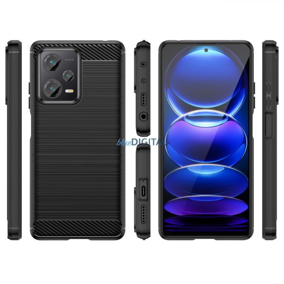 Carbon Case Xiaomi Redmi Note 12 Pro+ rugalmas szilikon carbon tok fekete