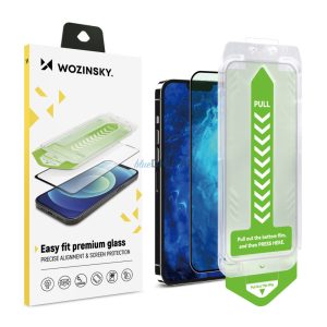 9H edzett üveg tartó kerettel iPhone 15 Pro Max Wozinsky Premium Glass - fekete fólia