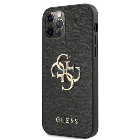 Guess GUHCP12MSA4GGBK iPhone 12/12 Pro 6,1" fekete Saffiano 4G fém logós keménytok