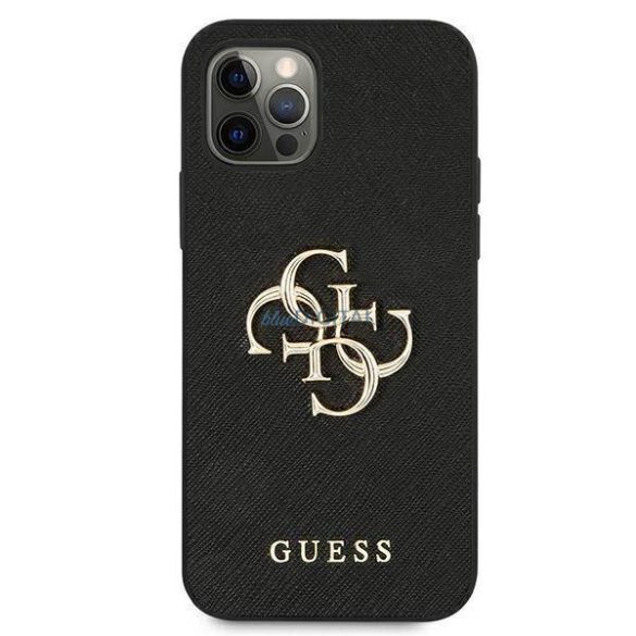 Guess GUHCP12MSA4GGBK iPhone 12/12 Pro 6,1" fekete Saffiano 4G fém logós keménytok