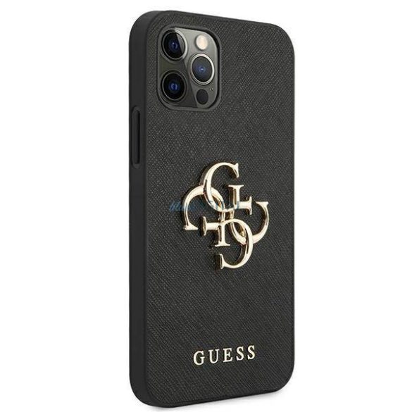 Guess GUHCP12MSA4GGBK iPhone 12/12 Pro 6,1" fekete Saffiano 4G fém logós keménytok